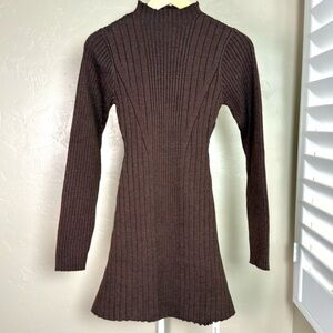 Elegant Brown Ribbed Knit Dress